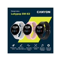 Фото товара Умные часы CANYON Lollypop SW-63, IP 68, BT 5.0, сенсорный дисплей 1.3, белый