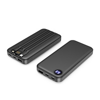 Фото товара Зарядное устройство "Форт" 10000 mAh с подсветкой логотипа, встроенными кабелями и цифровым индикатором заряда