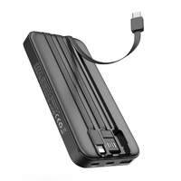 Фото товара Зарядное устройство "Форт" 10000 mAh с подсветкой логотипа, встроенными кабелями и цифровым индикатором заряда