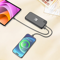 Фото товара Зарядное устройство "Форт" 10000 mAh с подсветкой логотипа, встроенными кабелями и цифровым индикатором заряда