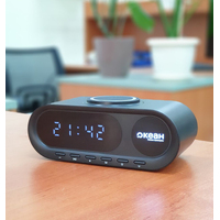 Фото товара Настольные часы "Smart Hub" с bluetooth колонкой 5Вт, беспроводной (15W) зарядкой и подсветкой логотипа
