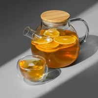 Фото товара Стеклянный заварочный чайник Sencha с бамбуковой крышкой