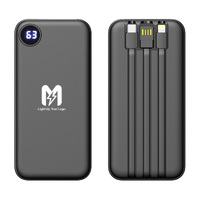 Фото товара Зарядное устройство "Форт" 10000 mAh с подсветкой логотипа, встроенными кабелями и цифровым индикатором заряда